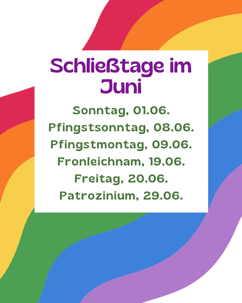 Schließtage Juni 