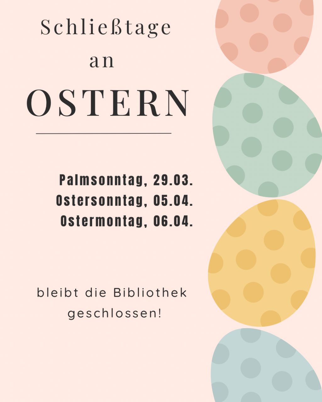 Schließtage Ostern 