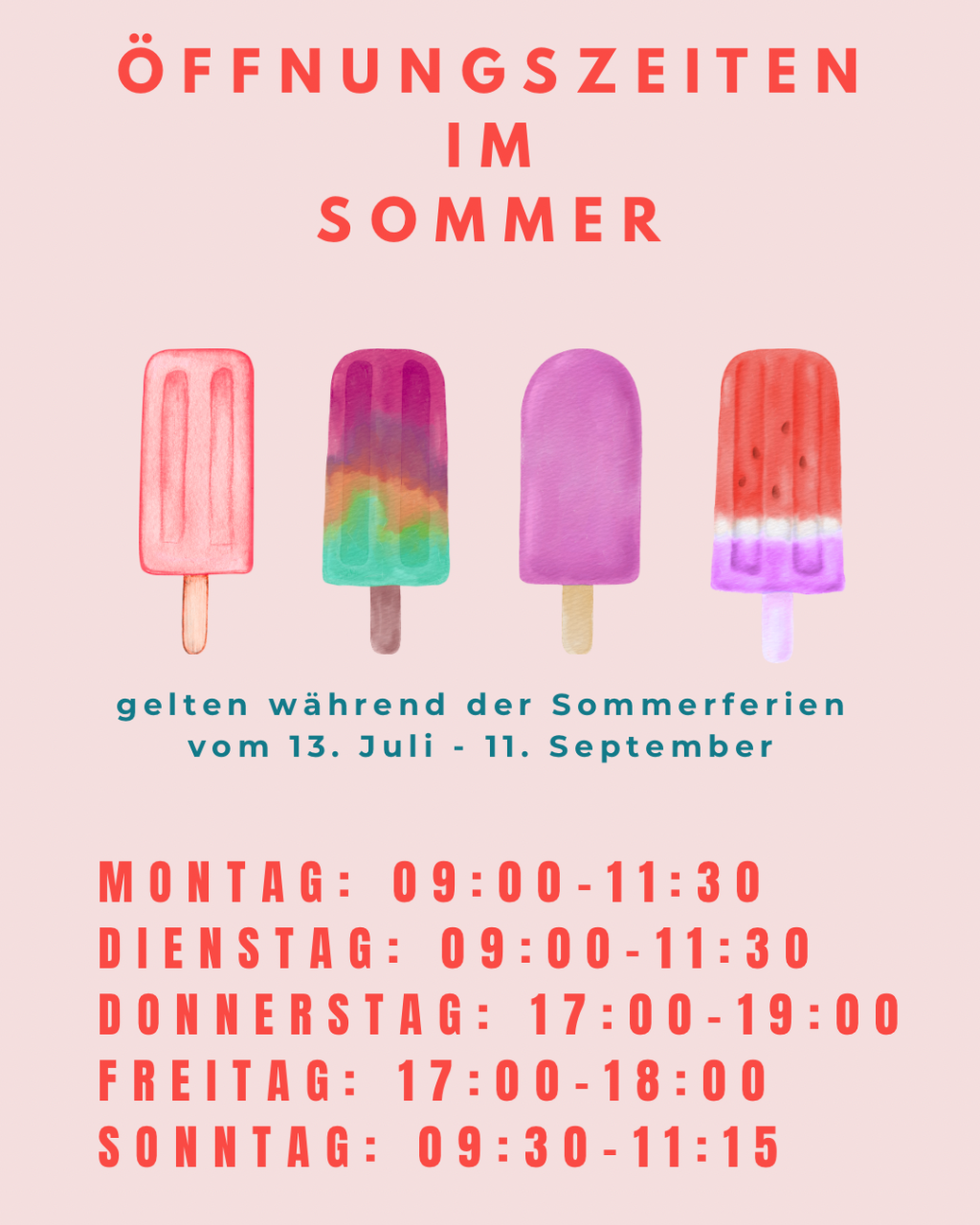 Öffnungszeiten Sommer 